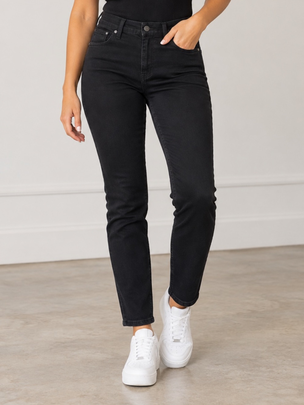 Madewell Black High-Rise Stretch Straight Skinny Jeans